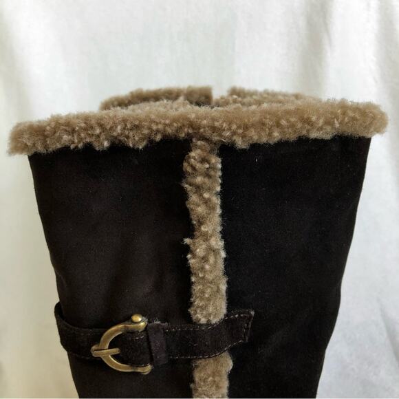 Stuart Weitzman dark brown suede fur trim buckle tall boots size 7.5 M - Picture 8 of 16